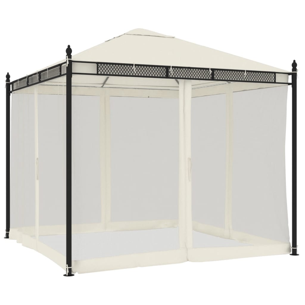 vidaXL Pavillon mit Netzwänden Creme 2,93x2,93 m Stahl - Image 5