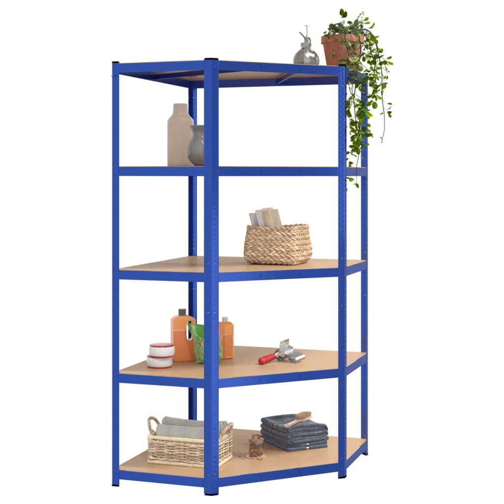 vidaXL Eckregal mit 5 Böden Blau Stahl & Holzwerkstoff - Image 3