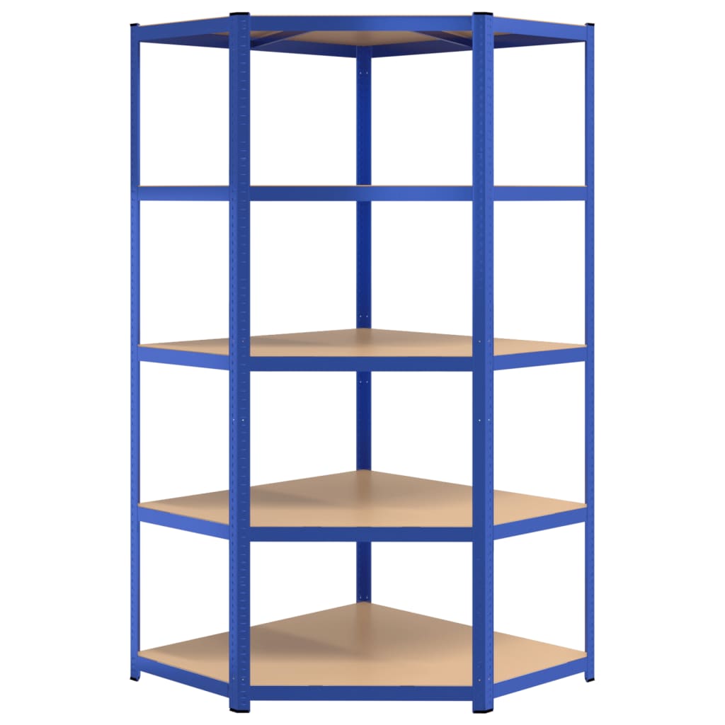 vidaXL Eckregal mit 5 Böden Blau Stahl & Holzwerkstoff - Image 4