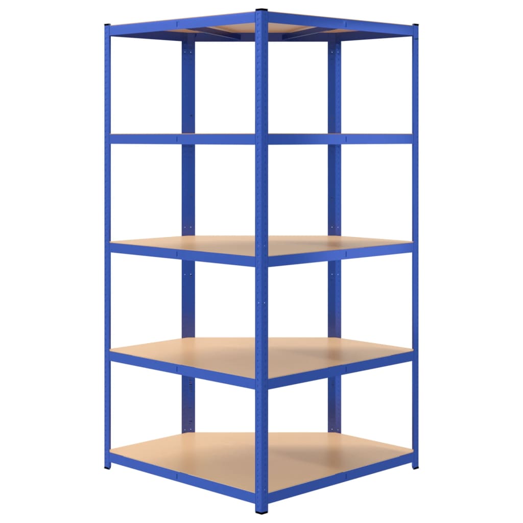 vidaXL Eckregal mit 5 Böden Blau Stahl & Holzwerkstoff - Image 6