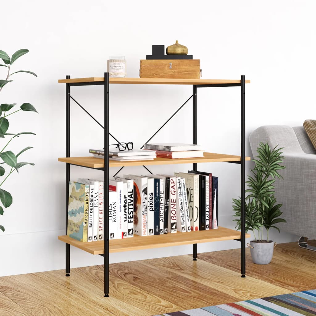 vidaXL 3-stöckiges Regal Schwarz und Eiche 80 x 40 x 92 cm