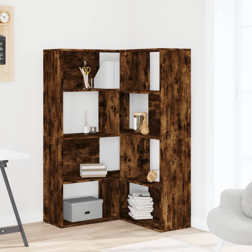 vidaXL Eck-Bücherregal 4 Etagen Räuchereiche 85x85x140cm Holzwerkstoff - Image 3