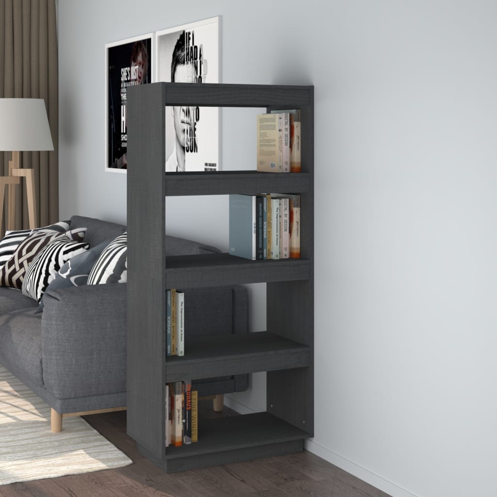 vidaXL Bücherregal/Raumteiler Grau 60x35x135 cm Massivholz Kiefer