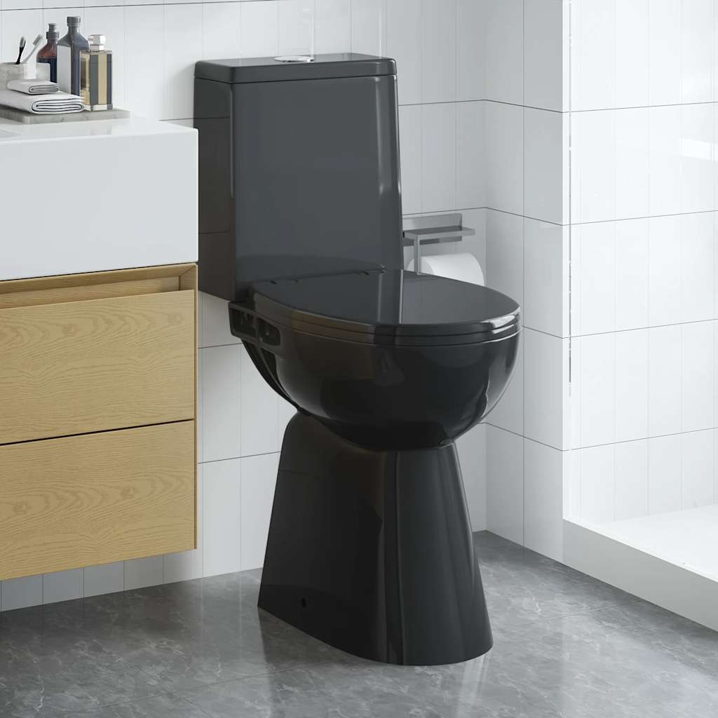 vidaXL Randloses WC 7 cm Extra Höhe Soft-Close Keramik Schwarz