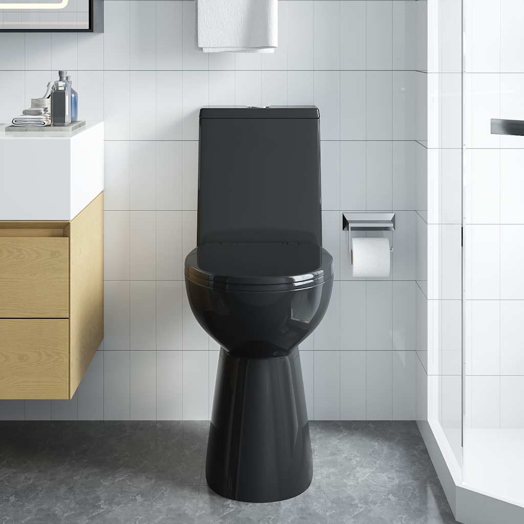 vidaXL Randloses WC 7 cm Extra Höhe Soft-Close Keramik Schwarz - Image 3