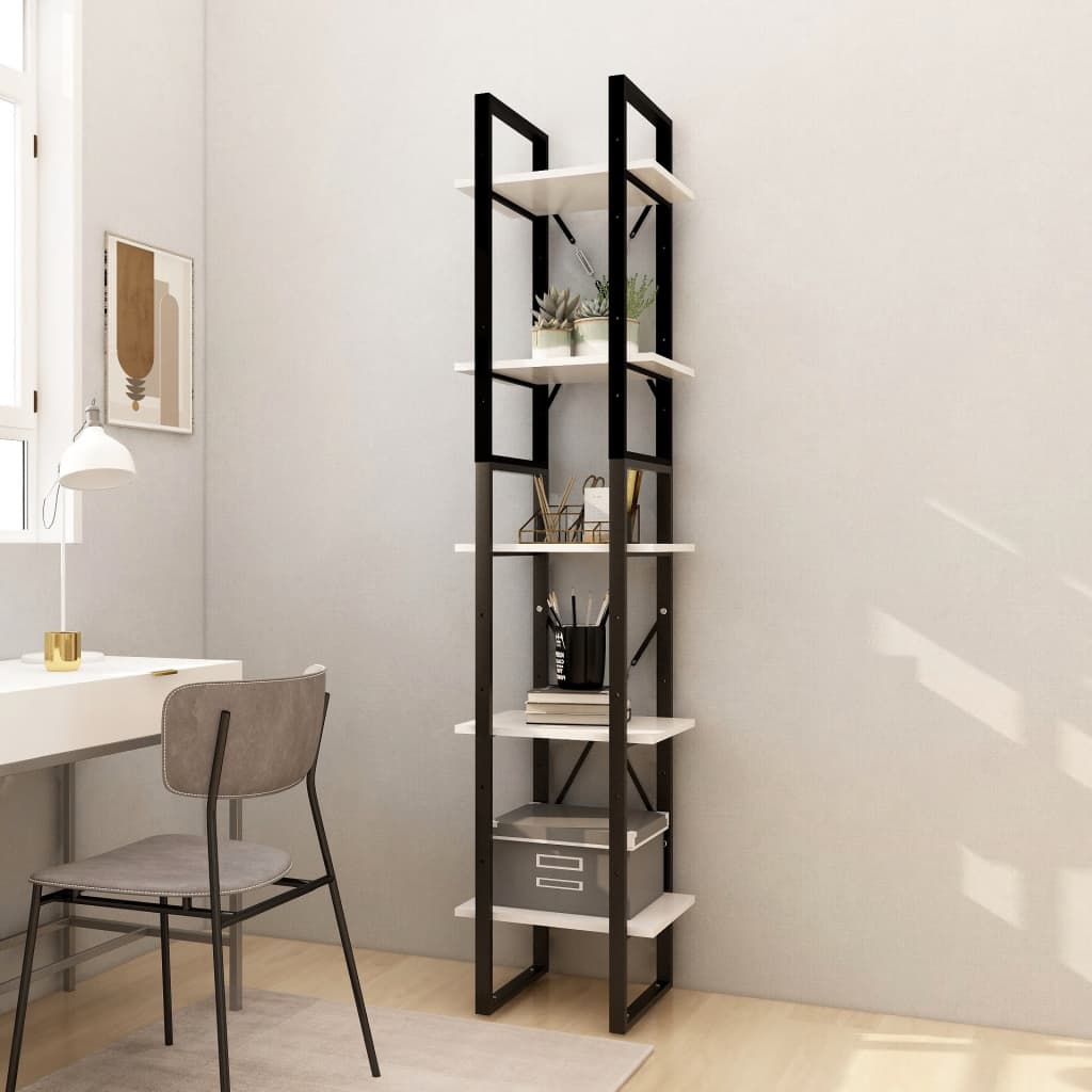 vidaXL Bücherregal 5 Fächer Weiß 40x30x175 cm Massivholz Kiefer