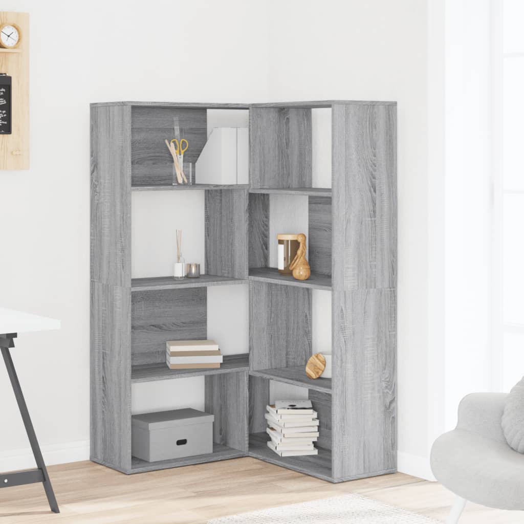 vidaXL Eck-Bücherregal 4 Etagen Grau Sonoma 85x85x140 cm Holzwerkstoff - Image 3