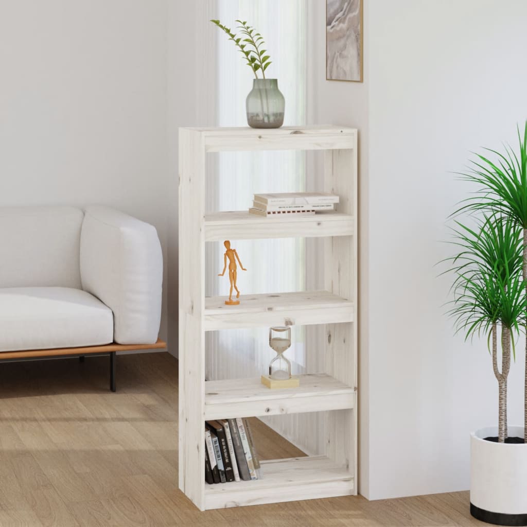 vidaXL Bücherregal/Raumteiler Weiß 60x30x135,5 cm Massivholz Kiefer