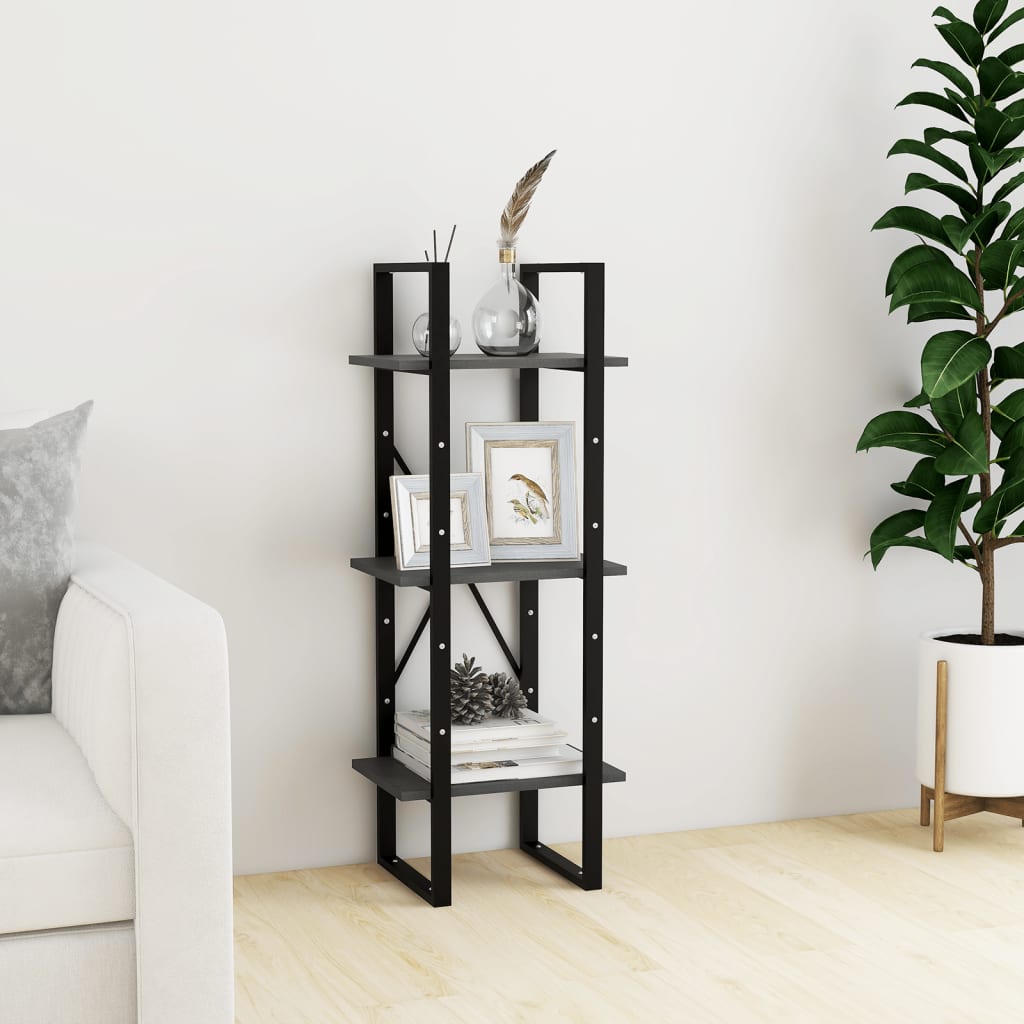 vidaXL Bücherregal 3 Böden Grau 40x30x105 cm Massivholz Kiefer