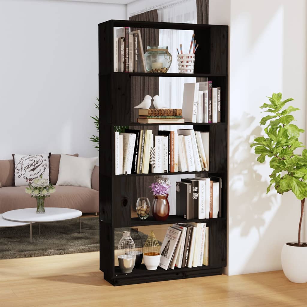 vidaXL Bücherregal/Raumteiler Schwarz 80x25x163,5 cm Massivholz Kiefer