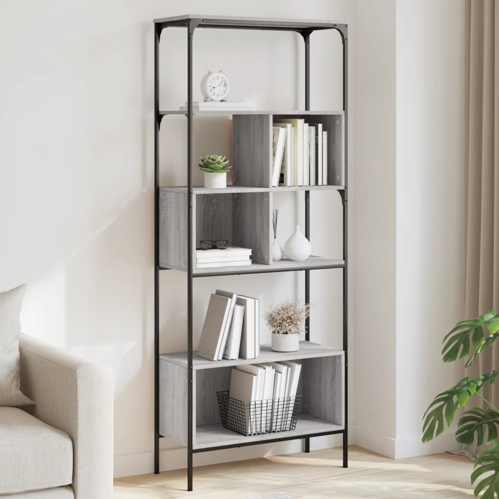 vidaXL Bücherregal 5 Böden Grau Sonoma 76x33x188,5 cm Holzwerkstoff