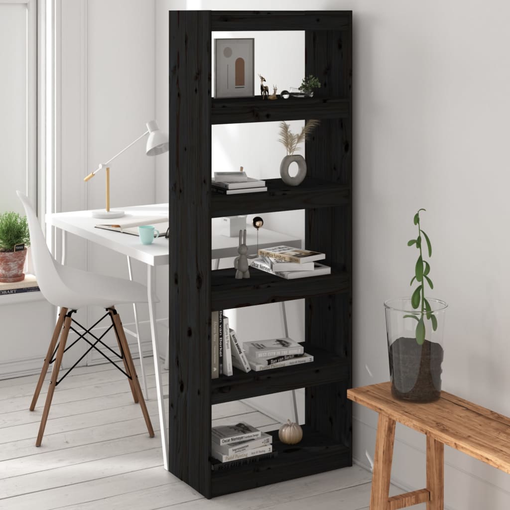 vidaXL Bücherregal/Raumteiler Schwarz 60x30x167,5 cm Massivholz Kiefer