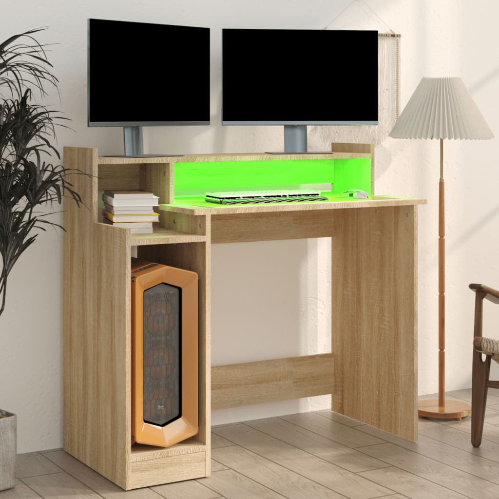 vidaXL Schreibtisch mit LEDs Sonoma-Eiche 97x45x90 cm Holzwerkstoff - Image 4