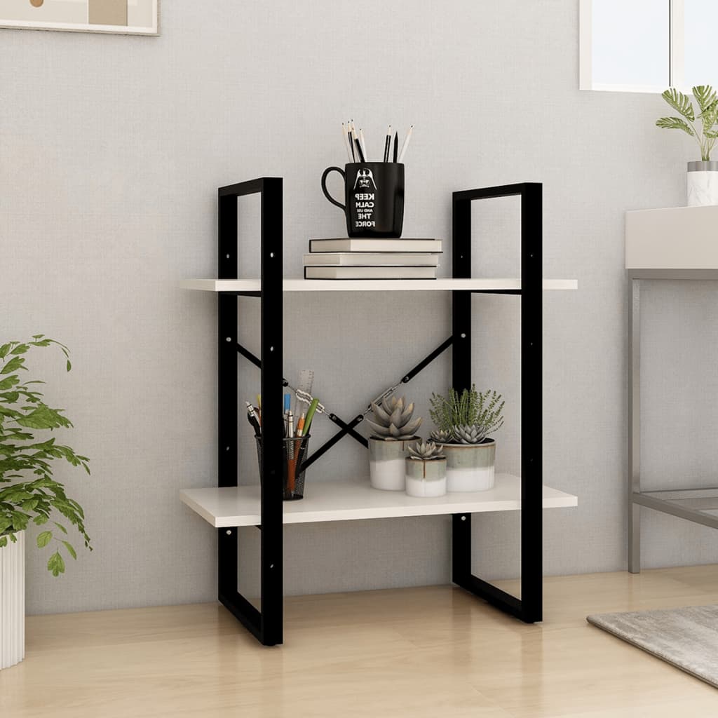 vidaXL Bücherregal 2 Böden Weiß 60x30x70 cm Massivholz Kiefer