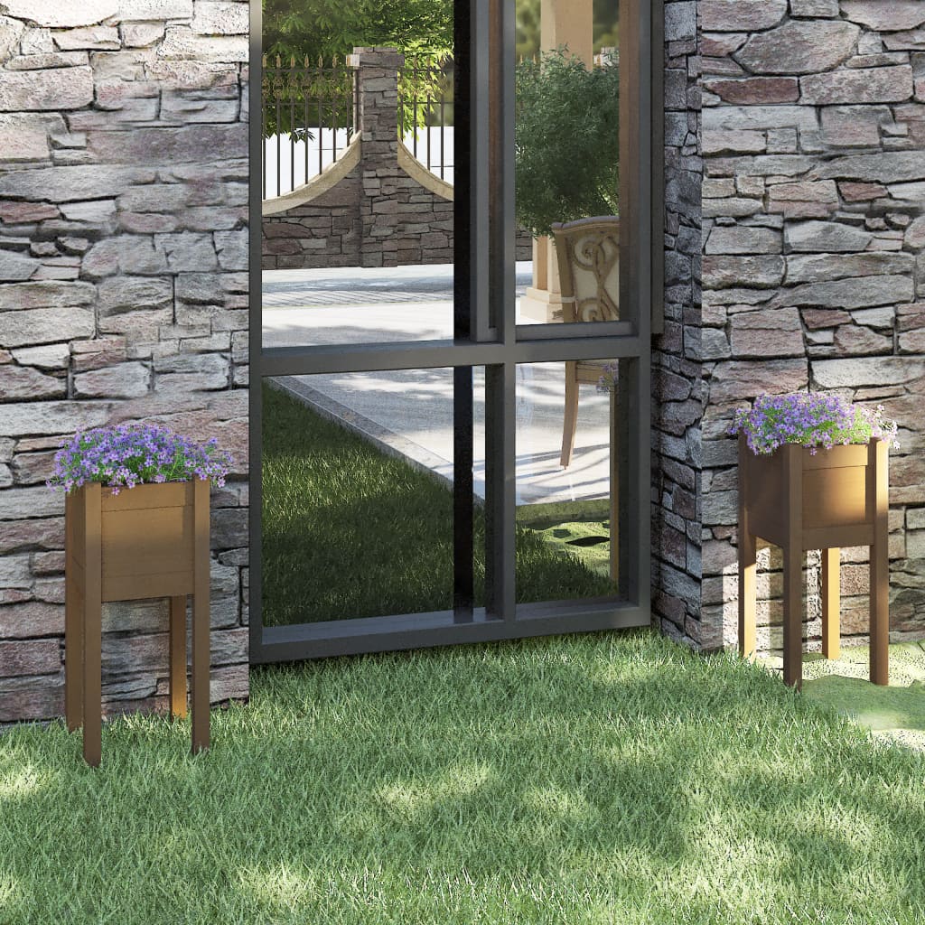 vidaXL Pflanzkübel 2 Stk. Honigbraun 31x31x70 cm Massivholz Kiefer