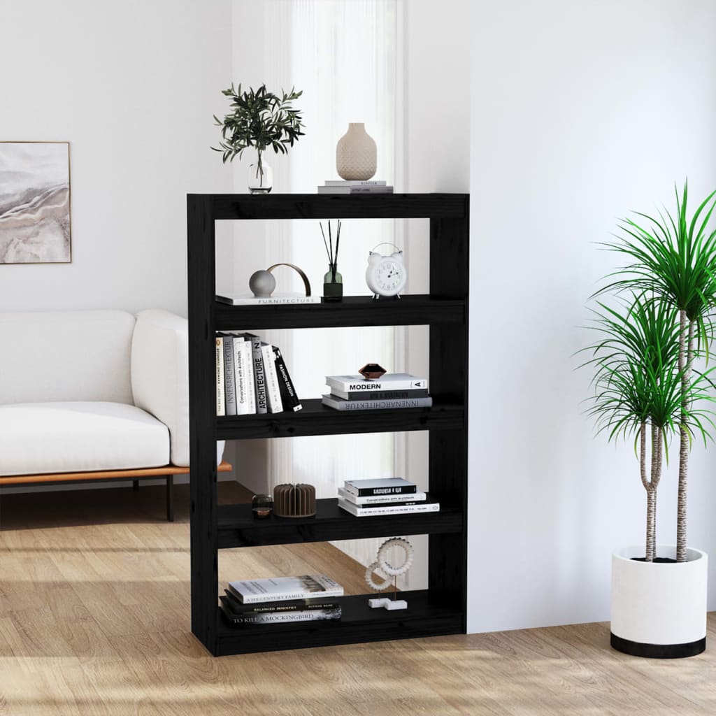 vidaXL Bücherregal/Raumteiler Schwarz 80x30x135,5 cm Massivholz Kiefer