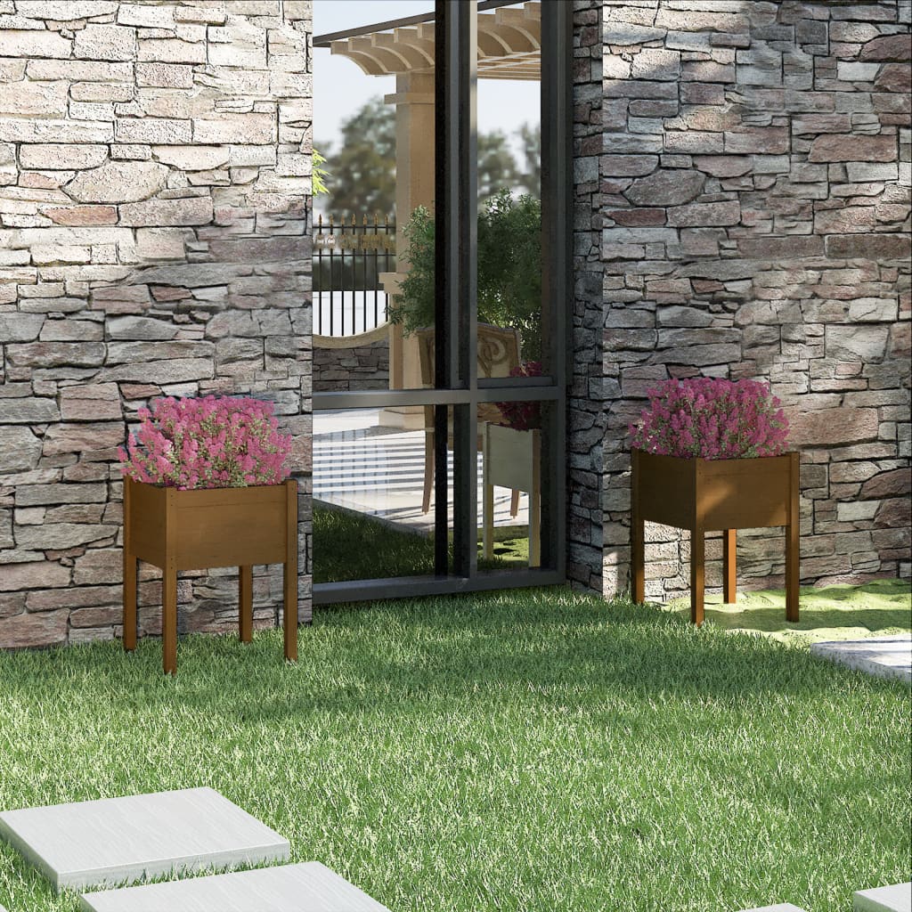 vidaXL Pflanzkübel 2 Stk. Honigbraun 50x50x70 cm Massivholz Kiefer