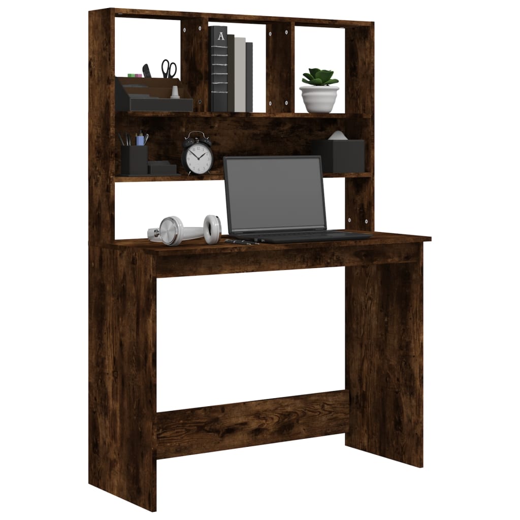 vidaXL Schreibtisch mit Regal Räuchereiche 102x45x148 cm Holzwerkstoff - Image 4