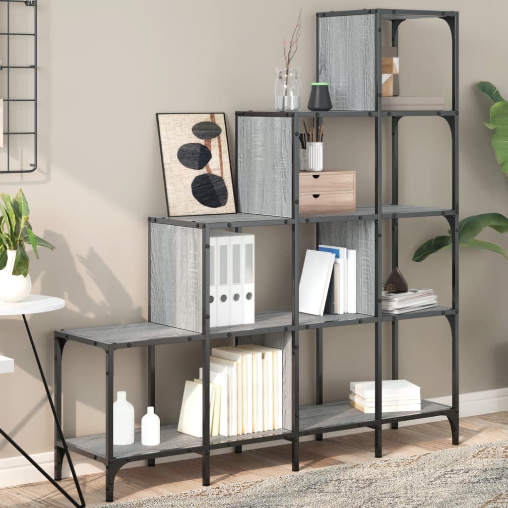vidaXL Bücherregal Grau Sonoma 122x30x132 cm Holzwerkstoff und Metall