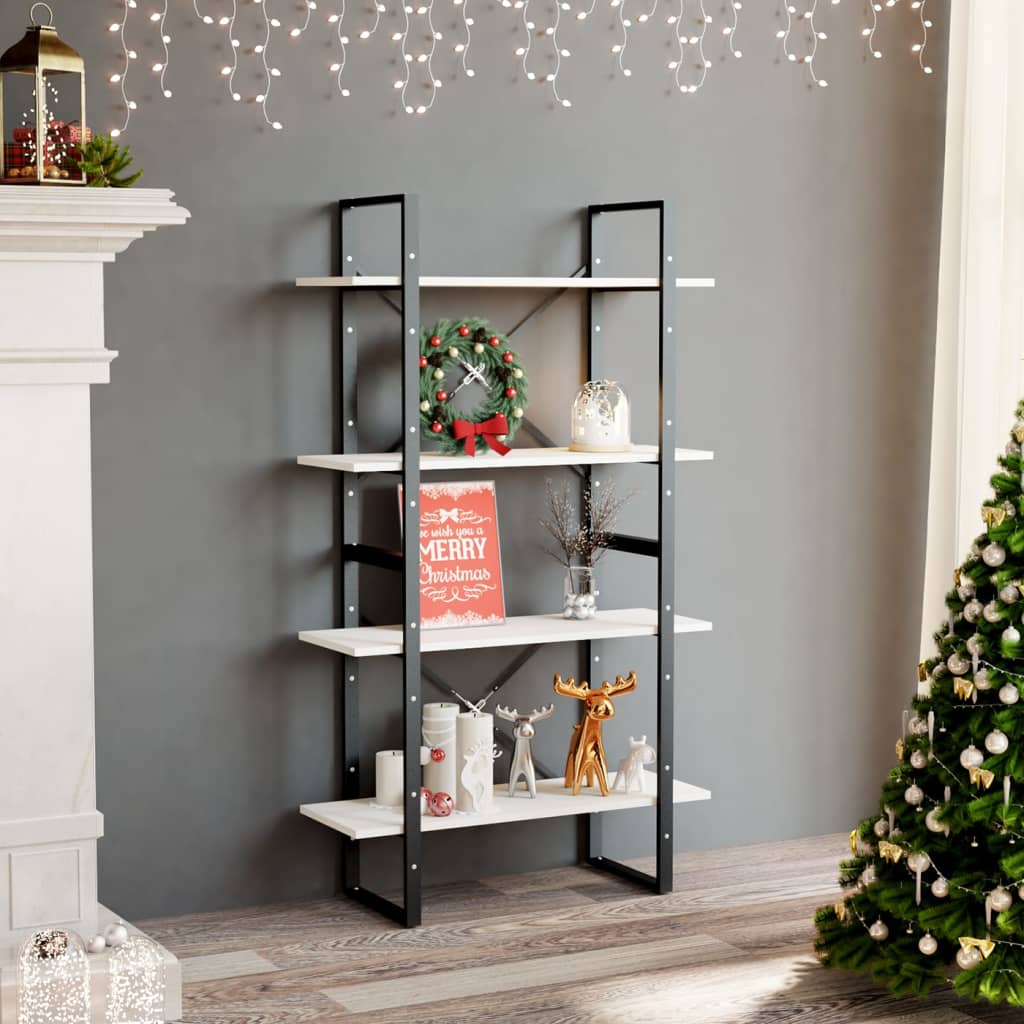 vidaXL Bücherregal 4 Böden Weiß 80x30x140 cm Massivholz Kiefer