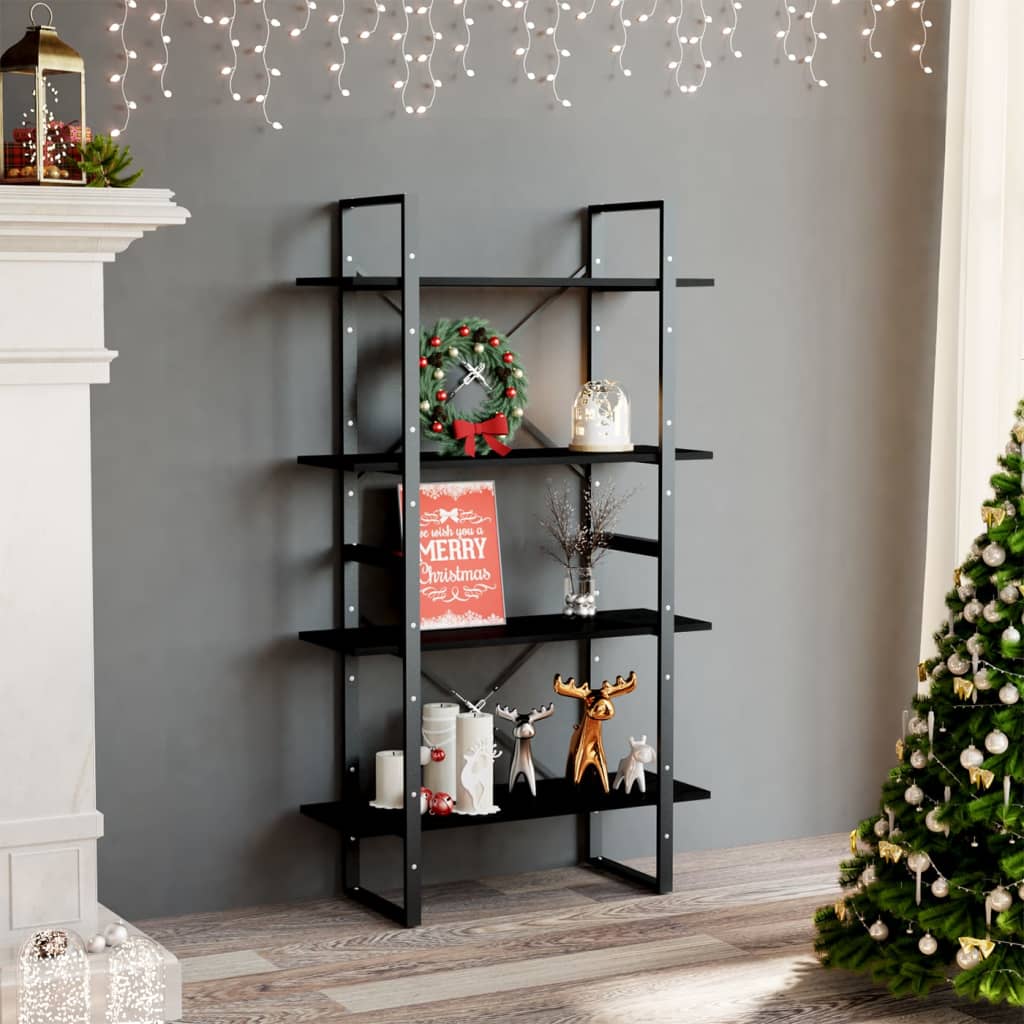 vidaXL Bücherregal 4 Böden Schwarz 80x30x140 cm Massivholz Kiefer