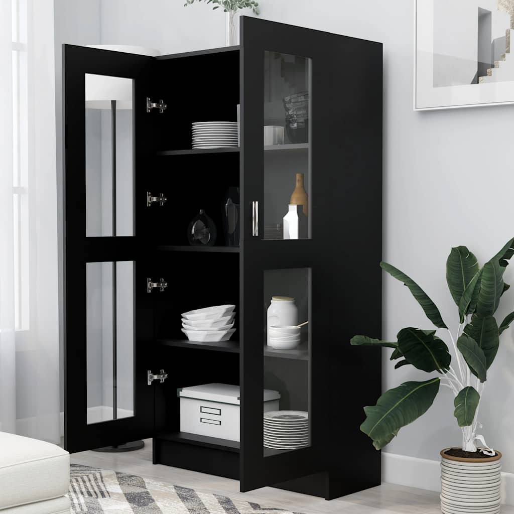 vidaXL Vitrinenschrank Schwarz 82,5x30,5x150 cm Holzwerkstoff - Image 3