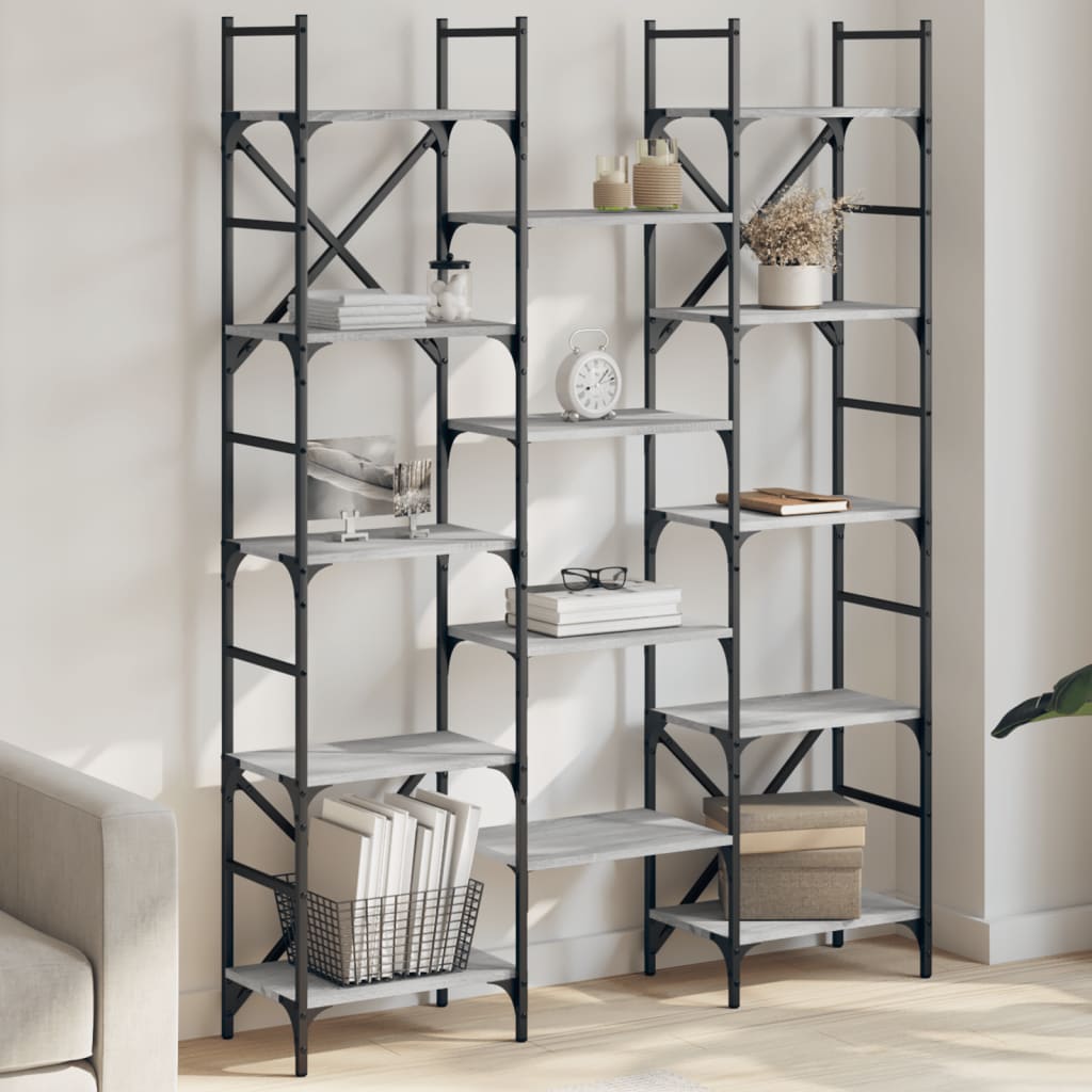 vidaXL Bücherregal Grau Sonoma 127,5x28,5x172,5 cm Holzwerkstoff