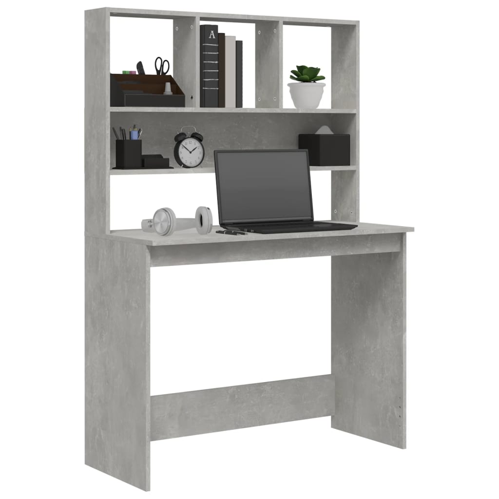 vidaXL Schreibtisch mit Regal Betongrau 102x45x148 cm Holzwerkstoff - Image 4