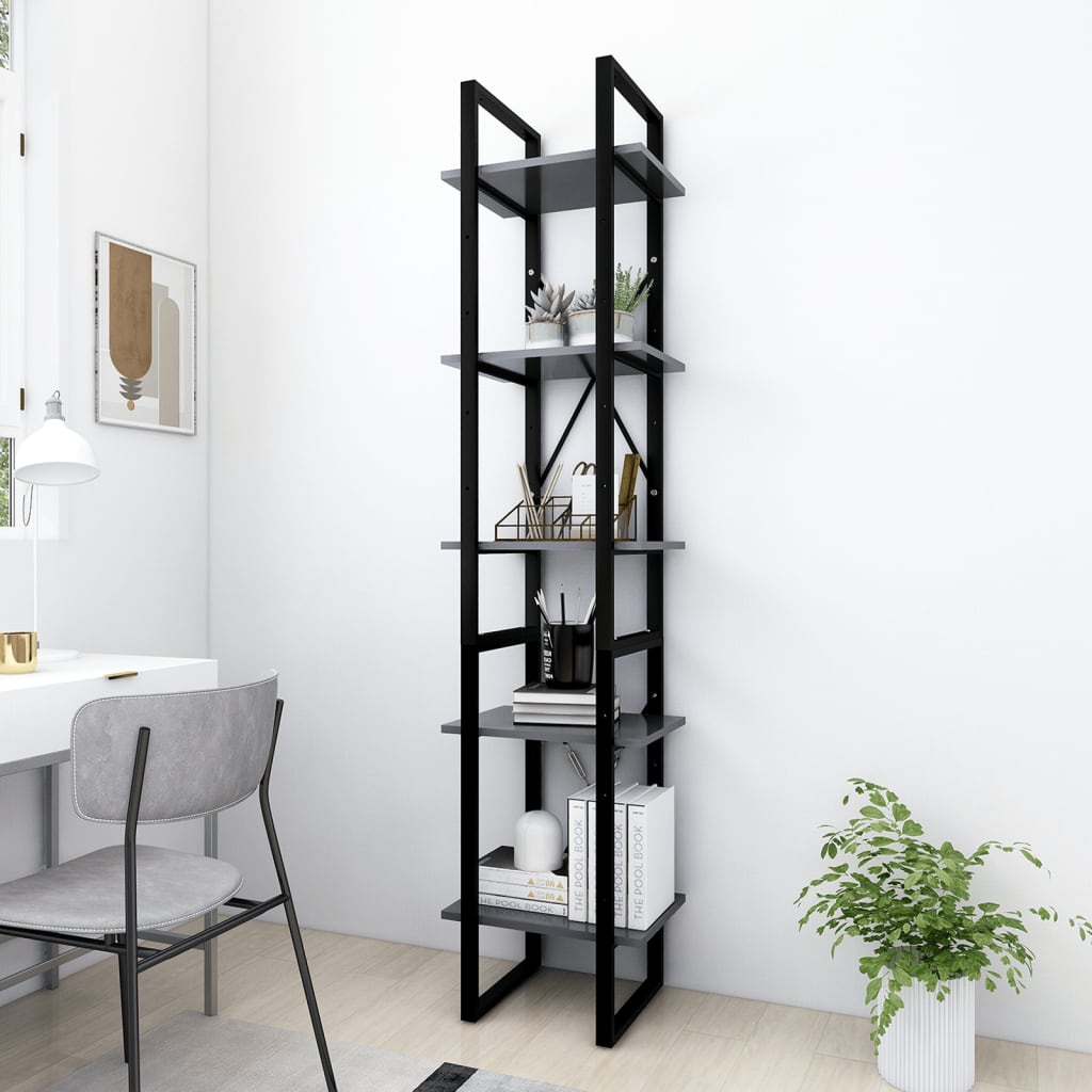 vidaXL Bücherregal 5 Fächer Grau 40x30x175 cm Holzwerkstoff