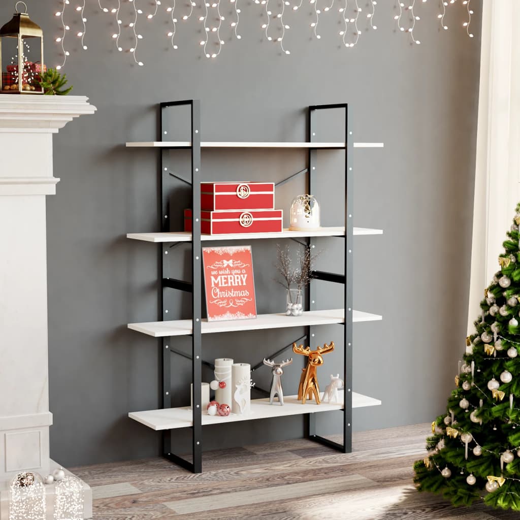 vidaXL Bücherregal 4 Böden Weiß 100x30x140 cm Massivholz Kiefer