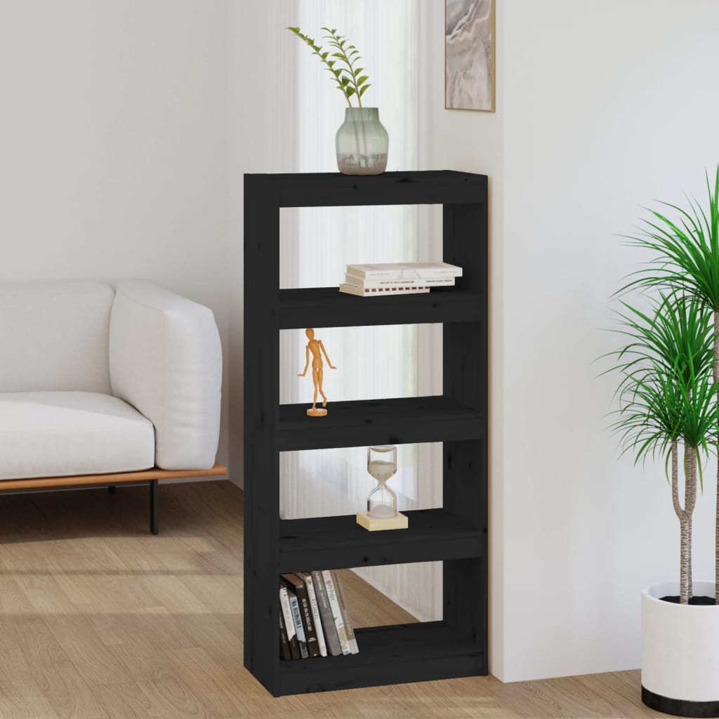 vidaXL Bücherregal/Raumteiler Schwarz 60x30x135,5 cm Massivholz Kiefer