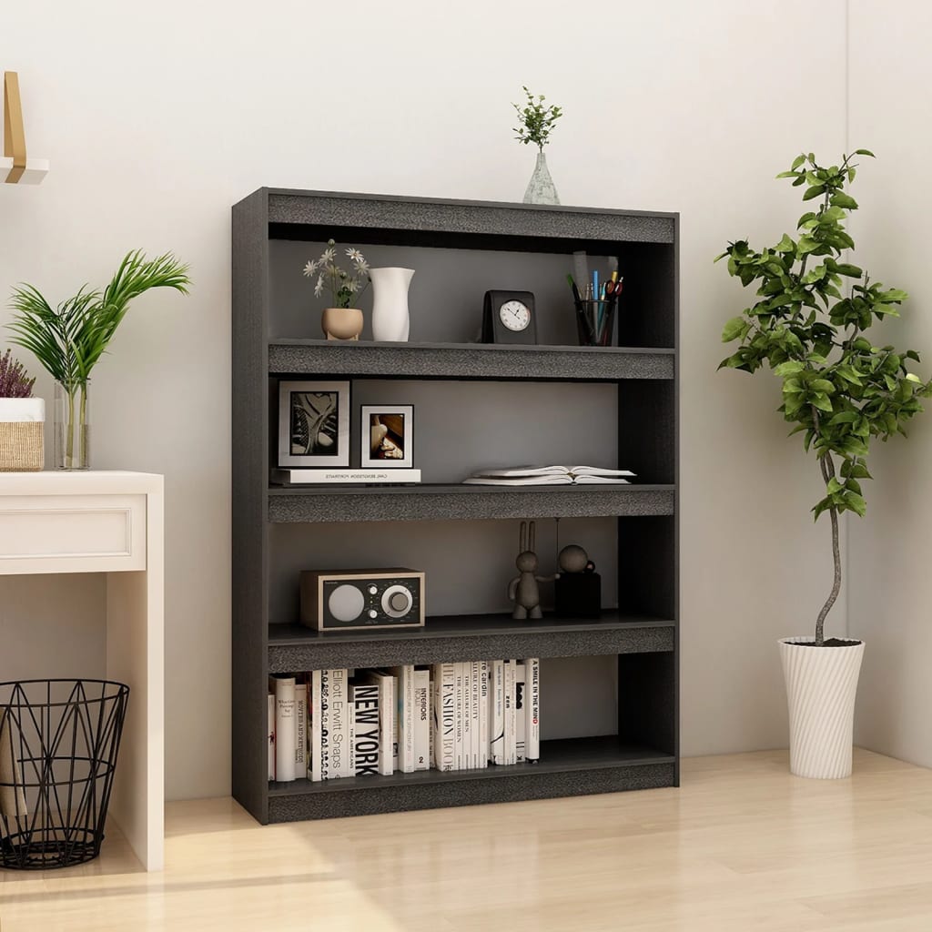 vidaXL Bücherregal/Raumteiler Grau 100x30x135,5 cm Kiefer Massivholz
