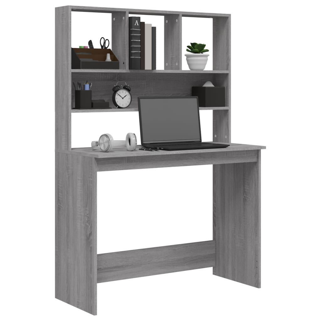 vidaXL Schreibtisch mit Regal Grau Sonoma 102x45x148 cm Holzwerkstoff - Image 4
