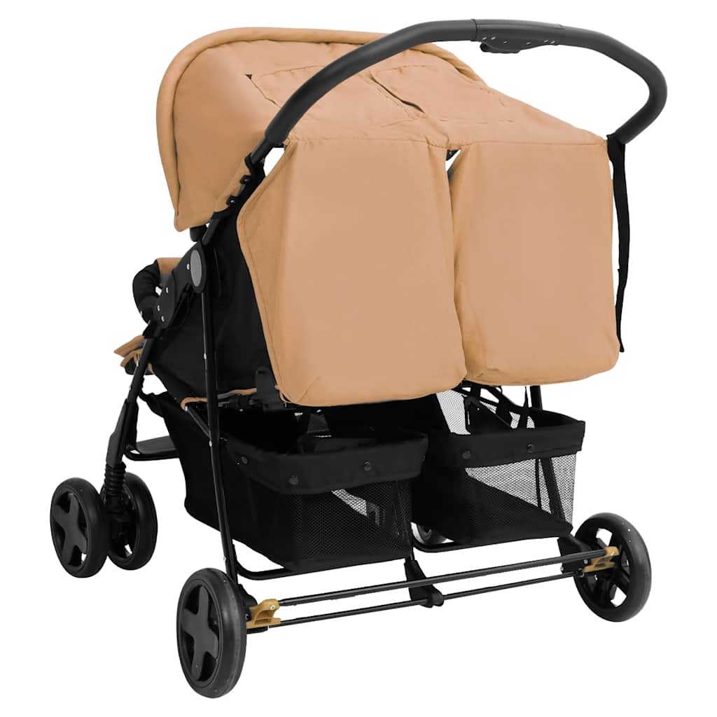 vidaXL Zwillingskinderwagen Taupe Stahl - Image 5