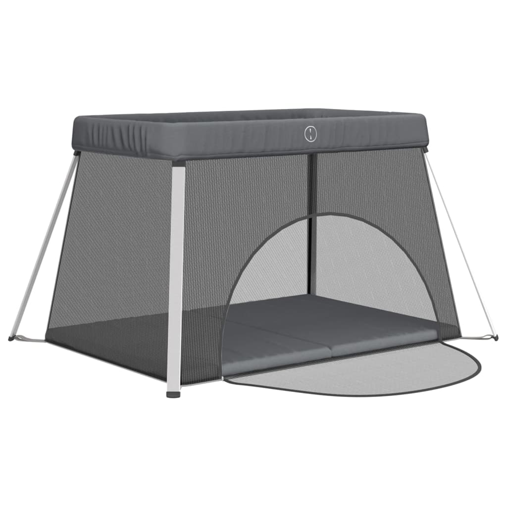 vidaXL Baby-Laufstall mit Matratze Dunkelgrau Leinenstoff - Image 4