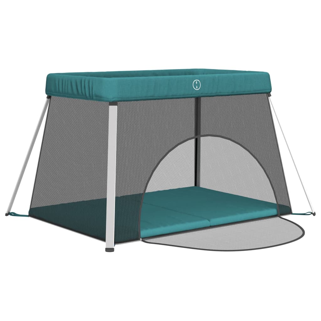 vidaXL Baby-Laufstall mit Matratze Grün Leinenstoff - Image 4