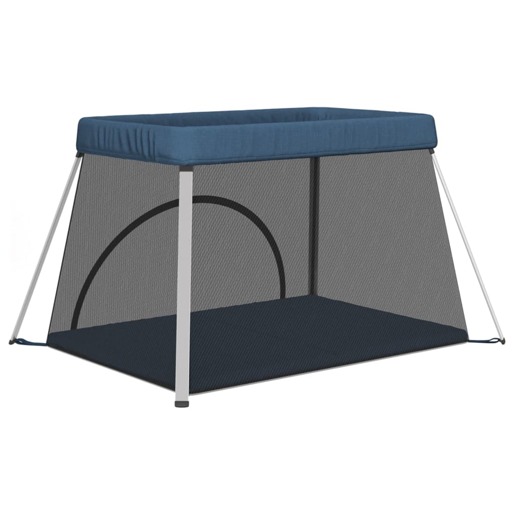 vidaXL Baby-Laufstall mit Matratze Marineblau Leinenstoff - Image 6
