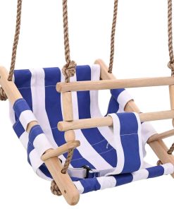 vidaXL Babyschaukel mit Sicherheitsgurt Baumwolle Holz Blau