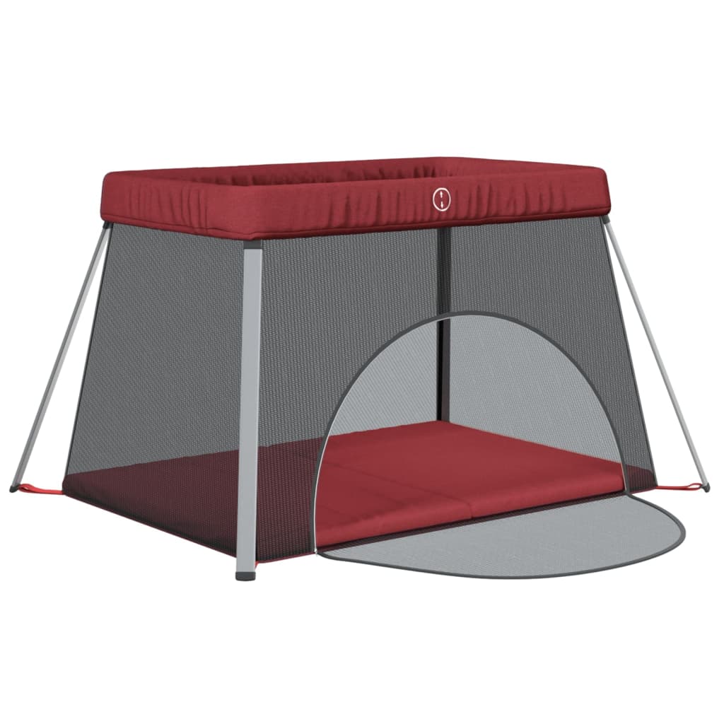 vidaXL Baby-Laufstall mit Matratze Rot Leinenstoff - Image 4