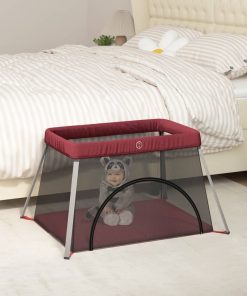 vidaXL Baby-Laufstall mit Matratze Rot Leinenstoff