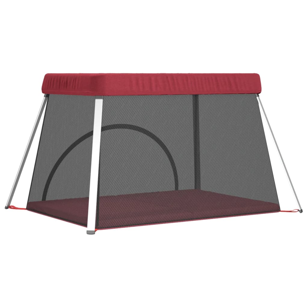 vidaXL Baby-Laufstall mit Matratze Rot Leinenstoff - Image 6
