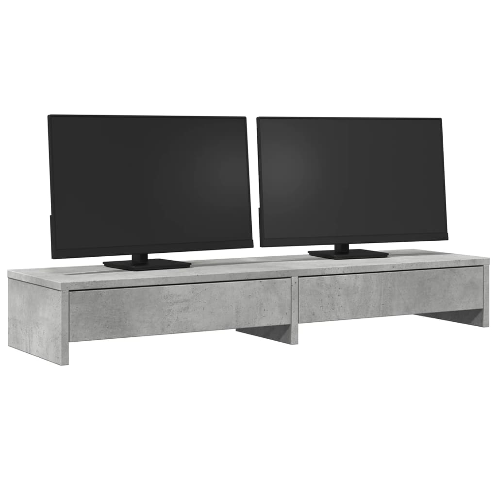 vidaXL Monitorständer mit Schubladen Betongrau 100x27x15 cm - Image 3