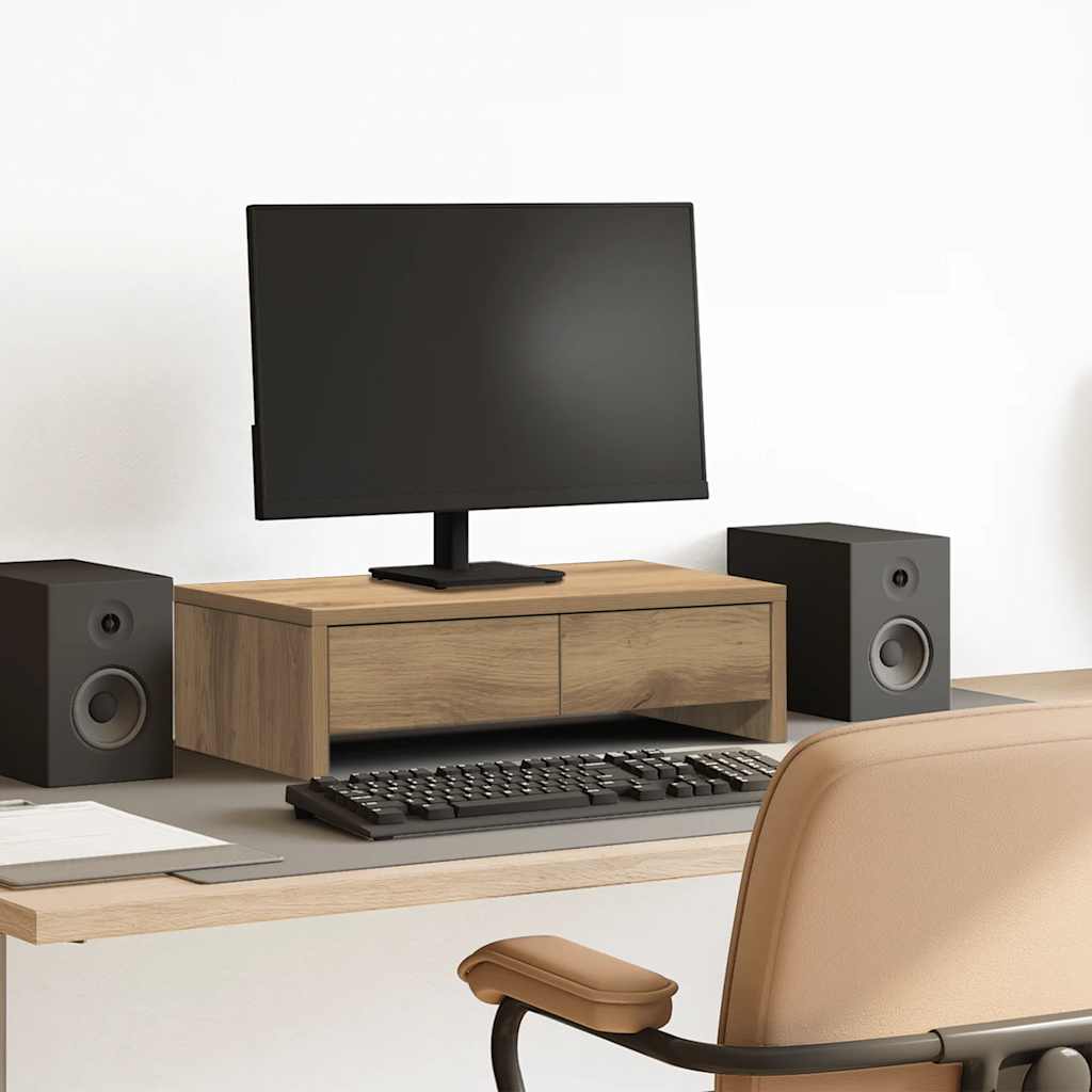 vidaXL Monitorständer mit Schubladen Artisan-Eiche 50x27x15 cm