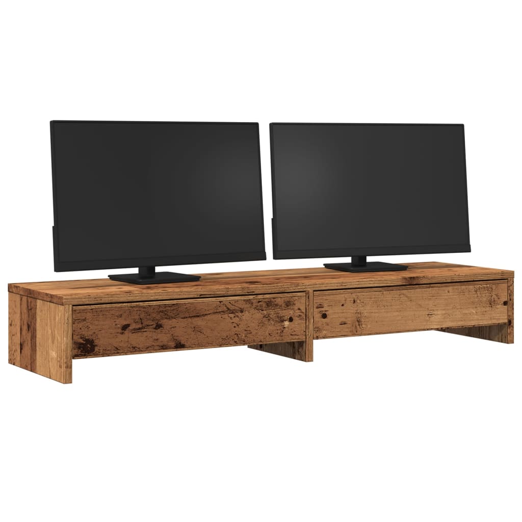 vidaXL Monitorständer mit Schubladen Altholz-Optik 100x27x15 cm - Image 3