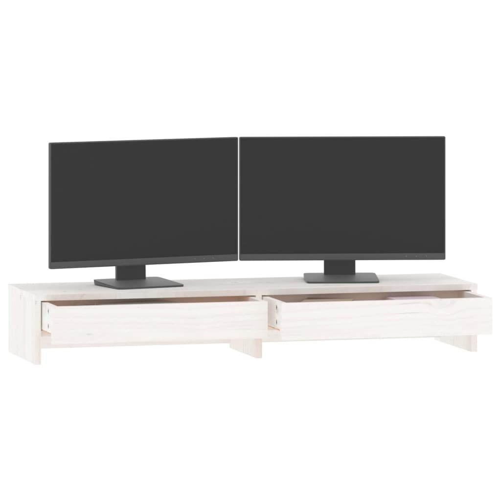 vidaXL Monitorständer Weiß 100x27x15 cm Massivholz Kiefer - Image 4