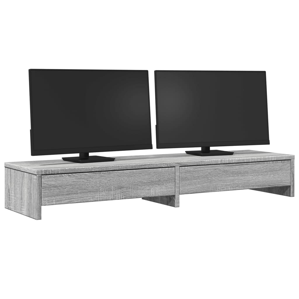 vidaXL Monitorständer mit Schubladen Grau Sonoma 100x27x15 cm - Image 3