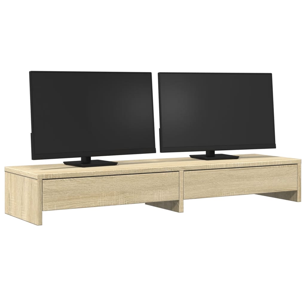 vidaXL Monitorständer mit Schubladen Sonoma-Eiche 100 x 27 x 15 cm Holzwerkstoff - Image 3