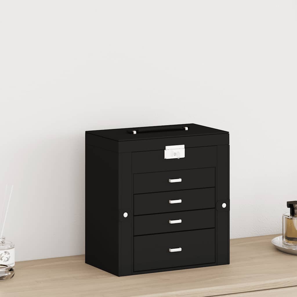 vidaXL Schmuckkästchen 5-Schichten mit Spiegel Abschließbar Schwarz - Image 3