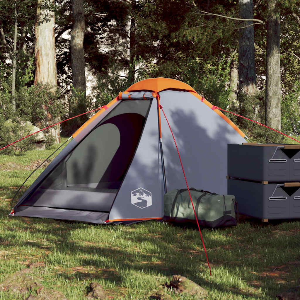 vidaXL Kuppel-Campingzelt 2 Personen Grau und Orange Wasserdicht