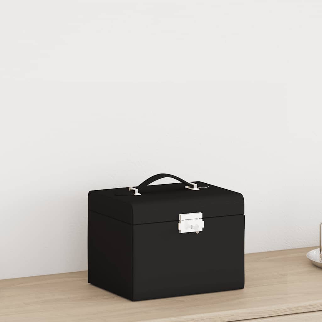 vidaXL Schmuckkästchen 4-Schichten mit Spiegel Abschließbar Schwarz - Image 3